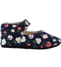 Skindfutter-Fuzzies Ballerina Hjemmesko - Flora - Navy m. Blomster