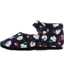 Skindfutter-Fuzzies Ballerina Hjemmesko - Flora - Navy m. Blomster