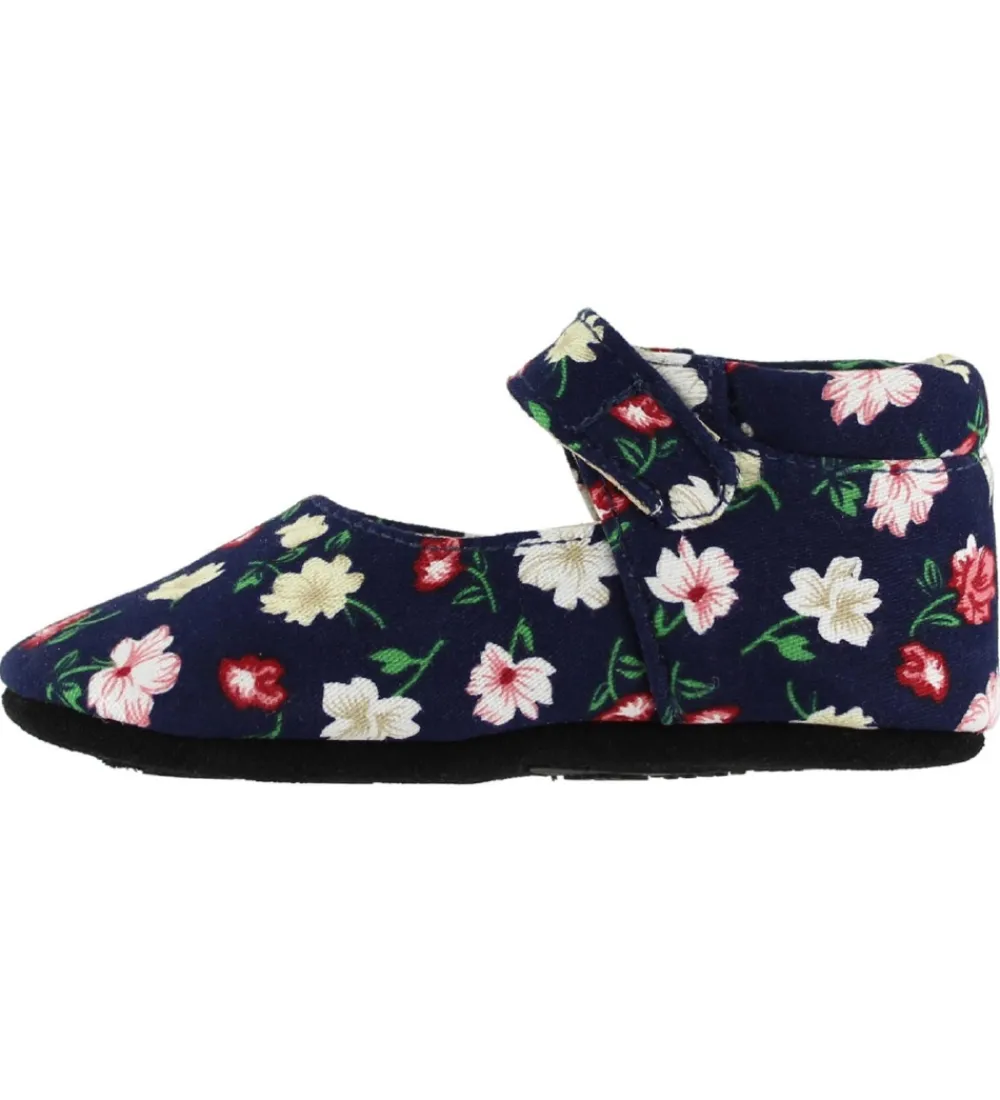 Skindfutter-Fuzzies Ballerina Hjemmesko - Flora - Navy m. Blomster