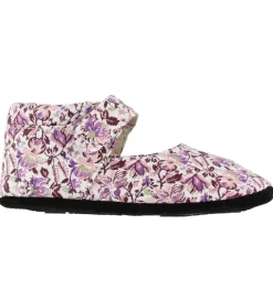 Fuzzies Skindfutter*Ballerina Hjemmesko - Viola - Hvid m. Blomster