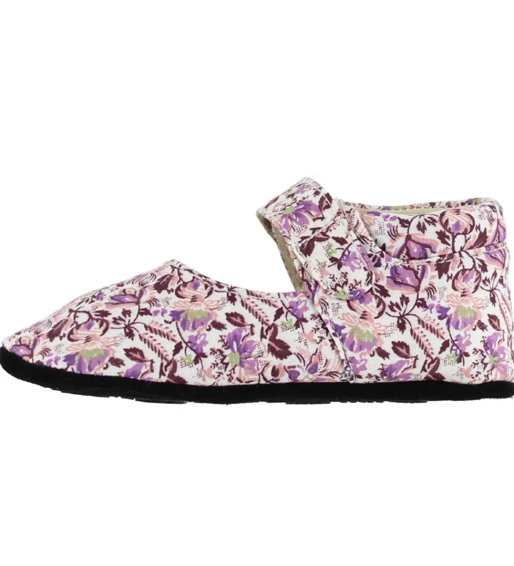Fuzzies Skindfutter*Ballerina Hjemmesko - Viola - Hvid m. Blomster