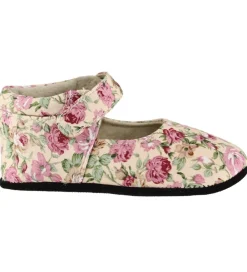 Skindfutter-Fuzzies Ballerina Hjemmesko - Rosa - Pudder m. Blomster