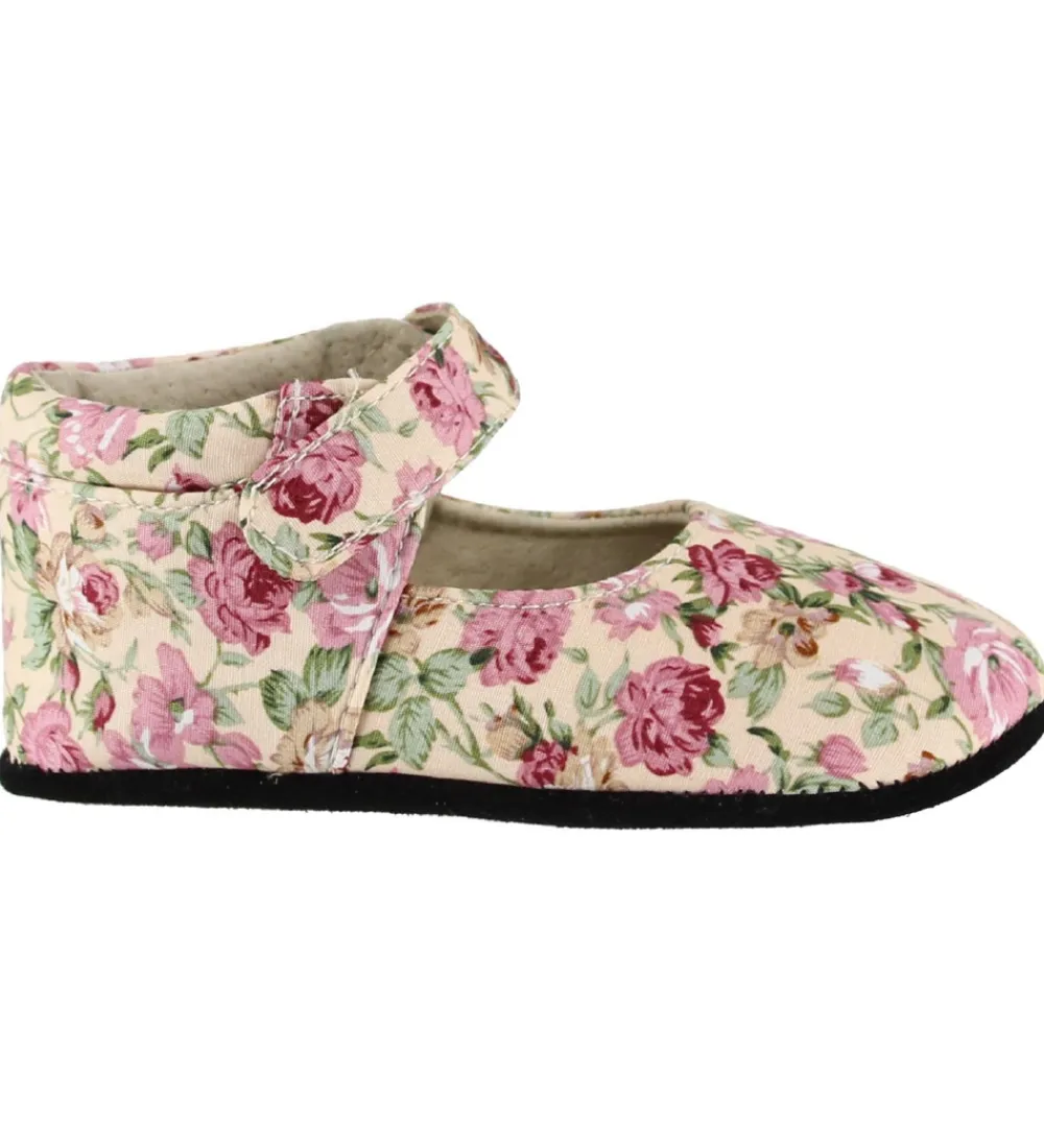 Skindfutter-Fuzzies Ballerina Hjemmesko - Rosa - Pudder m. Blomster
