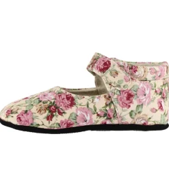 Skindfutter-Fuzzies Ballerina Hjemmesko - Rosa - Pudder m. Blomster