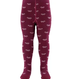 Fuzzies Strømpebukser*Strømpebukser - Bordeaux/Rosa m. Sløjfer