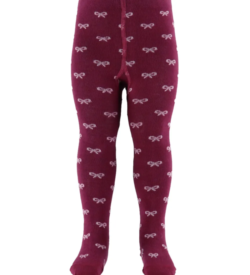 Fuzzies Strømpebukser*Strømpebukser - Bordeaux/Rosa m. Sløjfer