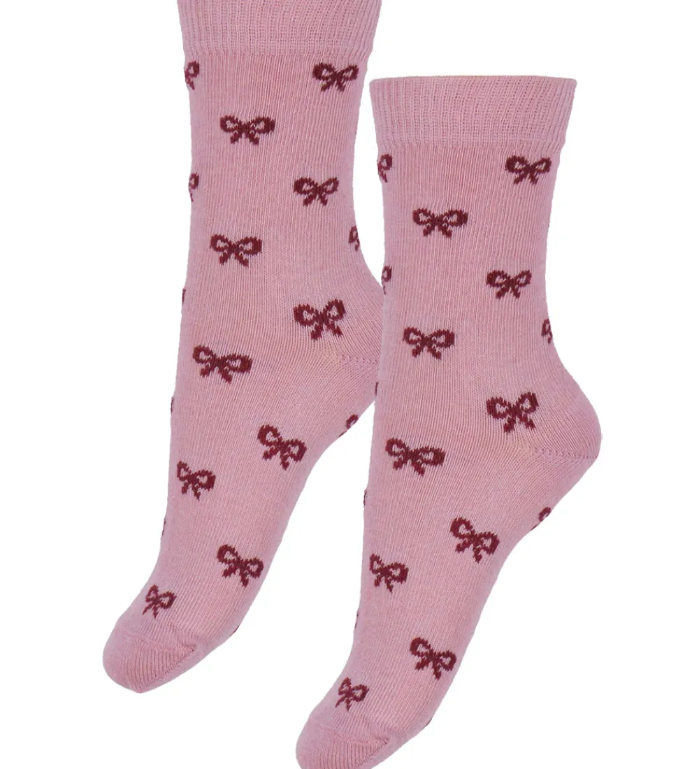 Strømper-Fuzzies Strømper - 2-pak - Rosa/Bordeaux m. Sløjfer
