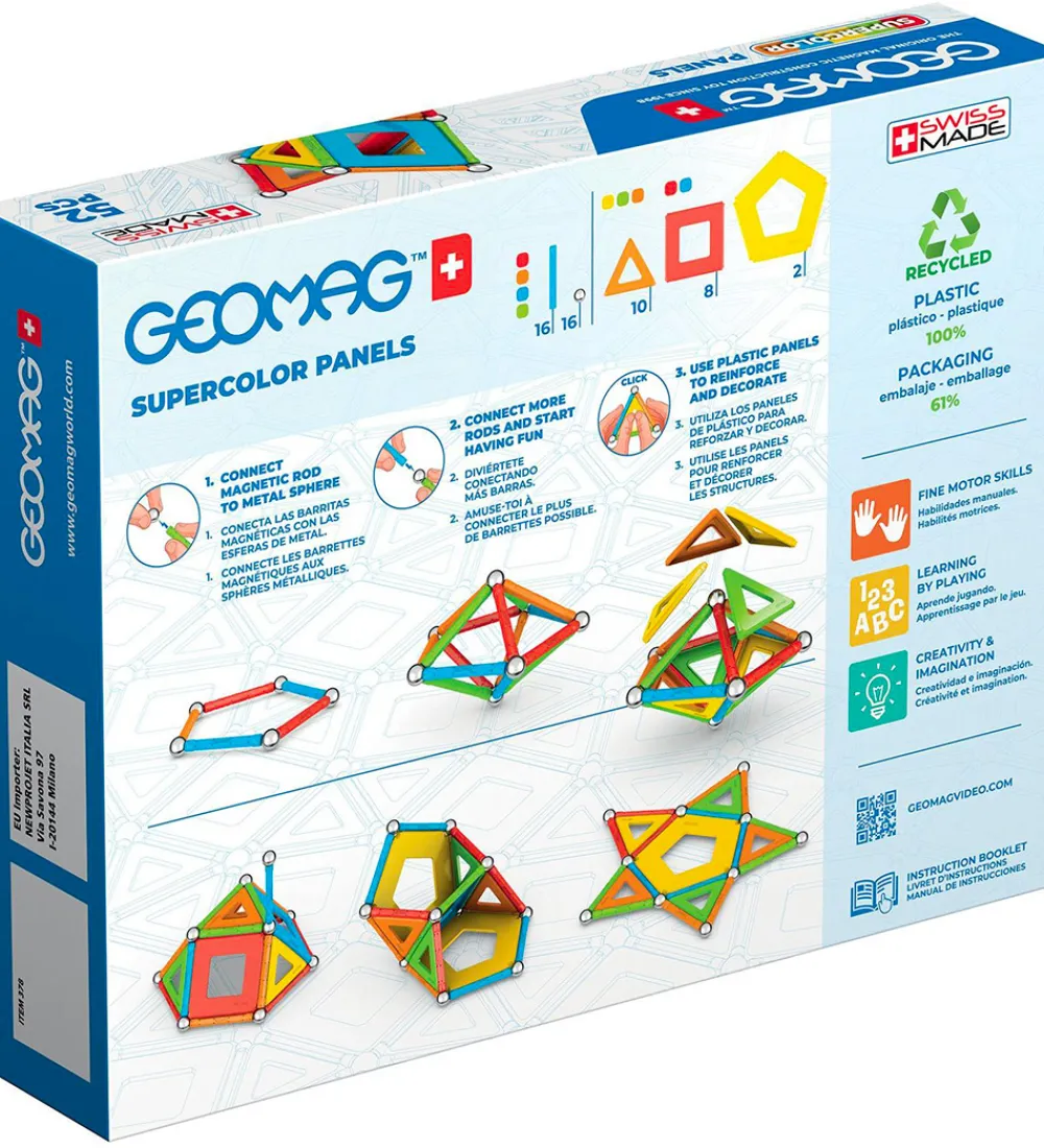 Magnetlegetøj-Geomag Magnetsæt - Supercolor Panels Recycled - 52 Dele