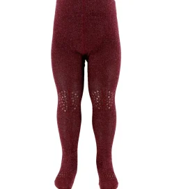 GoBabyGo Strømpebukser*Kravlestrømpebukser - Bambus - Wine Red m. Glimmer