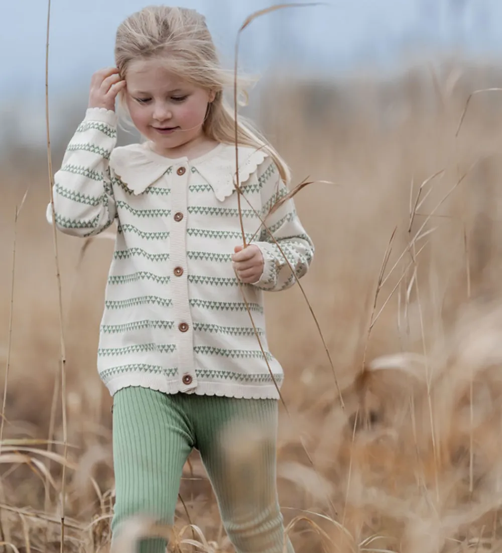 Hanevild Striktrøjer*Cardigan - Strik - Heart - Off White/Shale Green