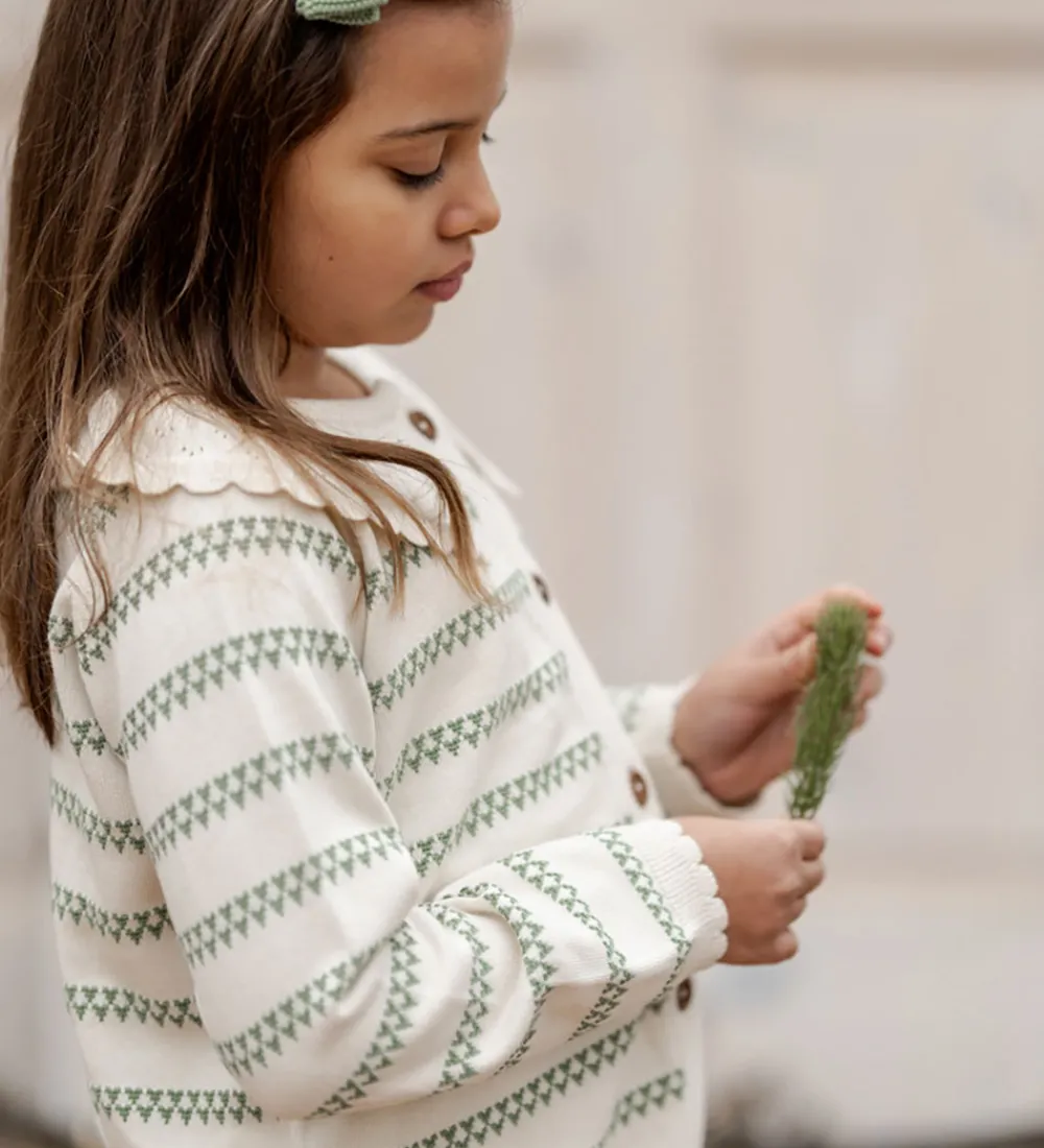 Hanevild Striktrøjer*Cardigan - Strik - Heart - Off White/Shale Green