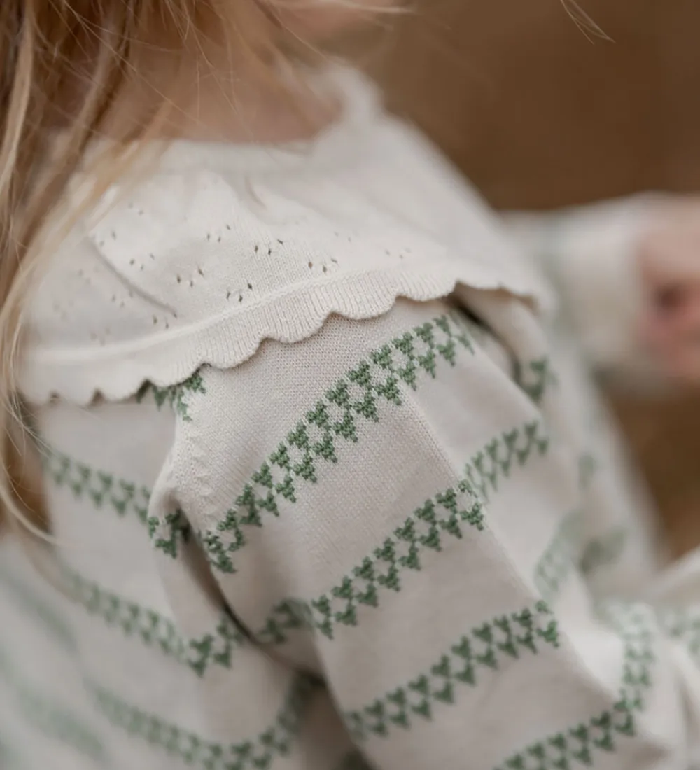 Hanevild Striktrøjer*Cardigan - Strik - Heart - Off White/Shale Green
