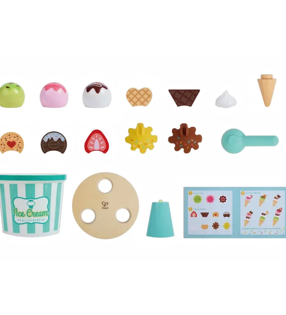 Trælegetøj|Rolleleg-Hape Legesæt - 19 Dele - Ice Cream Buckey Playset