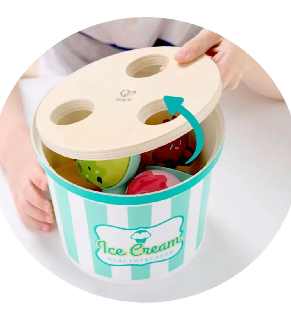 Trælegetøj|Rolleleg-Hape Legesæt - 19 Dele - Ice Cream Buckey Playset
