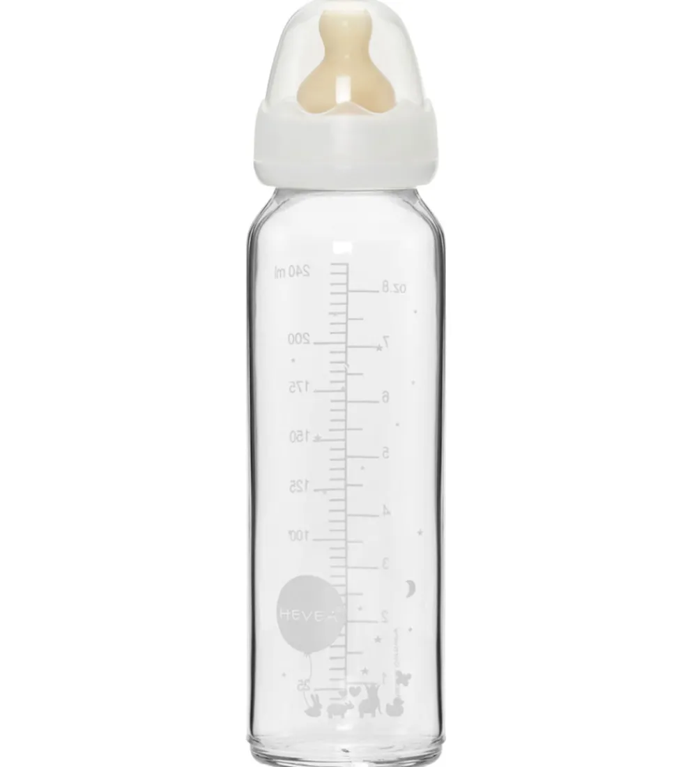 Sutteflasker-Hevea Sutteflaske - 240 ml - Glas/Naturgummi - Hvid