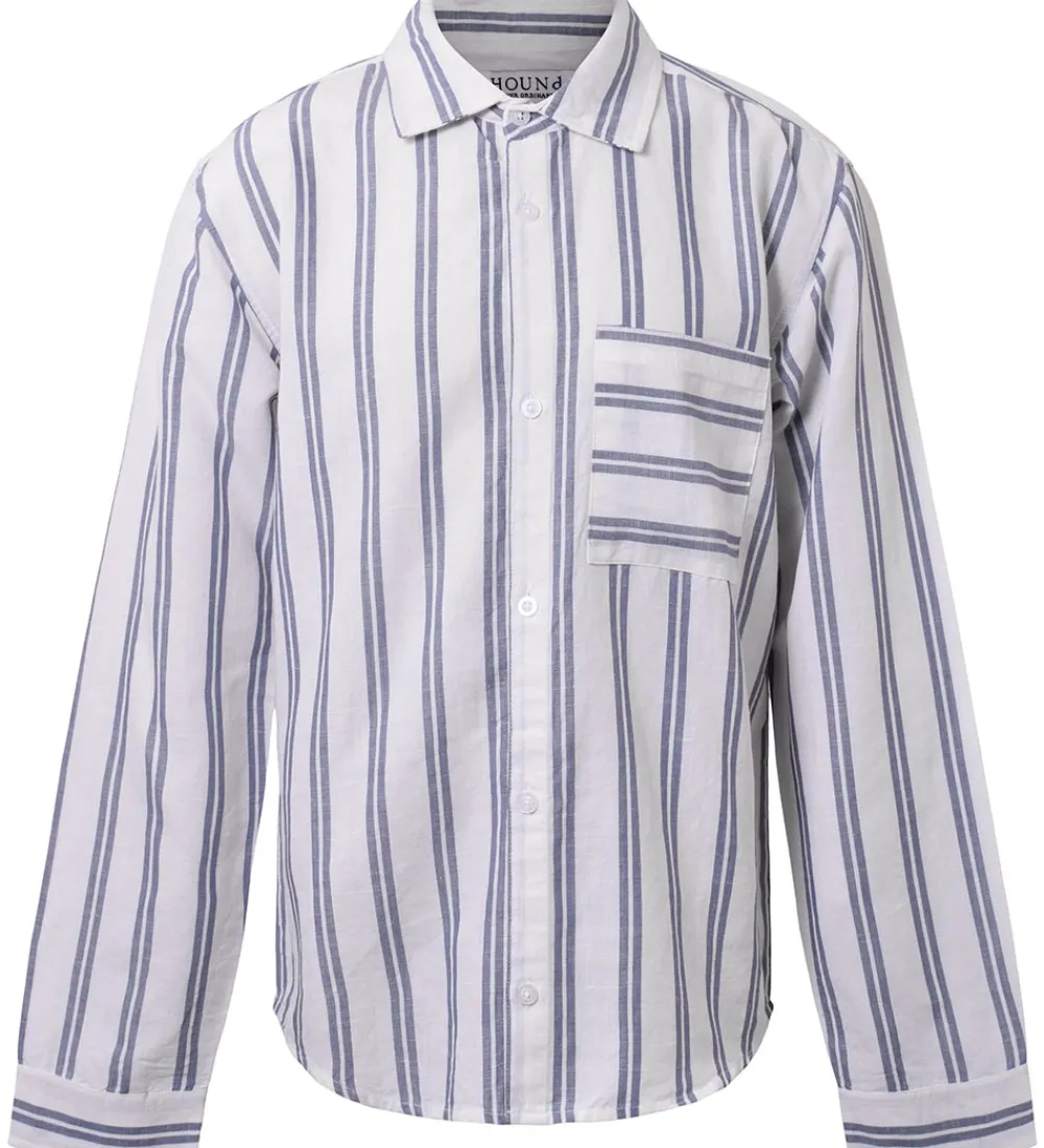 Hound Konfirmationstøj*Skjorte - Linen Blend - Deep Blue/Hvid