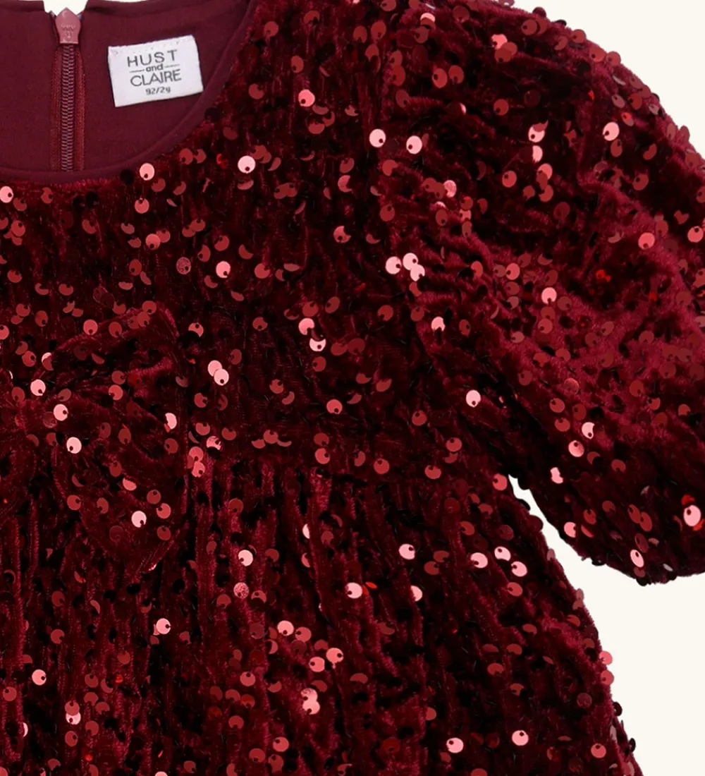 Hust and Claire Kjoler|Juletøj*Kjole - HCKaroline - New Maroon m. Pailletter