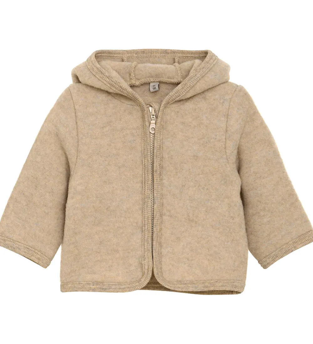 Fleece-Huttelihut Fleccejakke - Uldfleece - Camel Melange m. Ører
