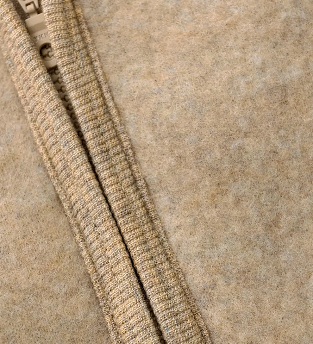 Fleece-Huttelihut Fleccejakke - Uldfleece - Camel Melange m. Ører