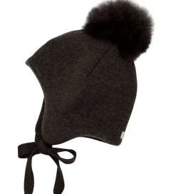 Huttelihut Huer Og Hatte|Babyhjelme*Hue - Uld - Dark Brown Melange m. Kvast