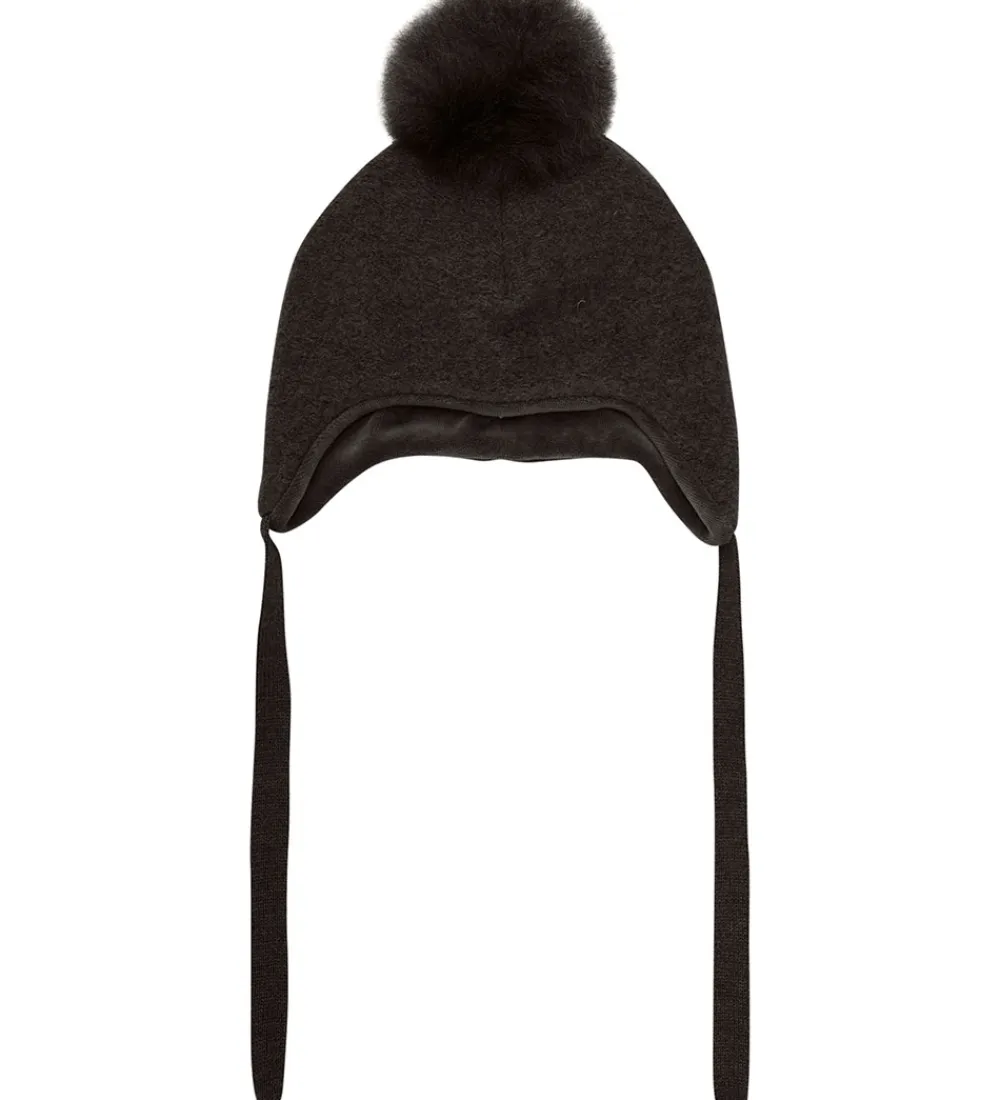 Huttelihut Huer Og Hatte|Babyhjelme*Hue - Uld - Dark Brown Melange m. Kvast