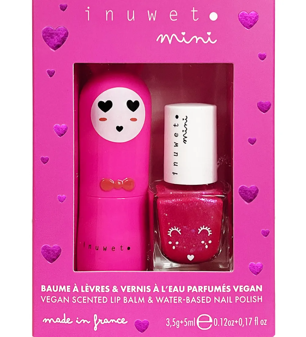 Sminke|Neglelak-Inuwet Gavesæt - Læbepomade/Neglelak - Fuchsia