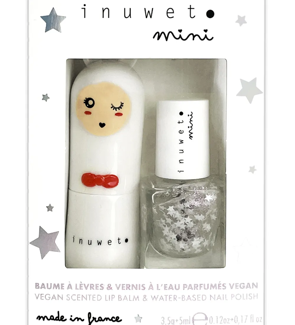 Inuwet Neglelak*Læbepomade/Neglelak - Cotton Candy/Stars - Hvid