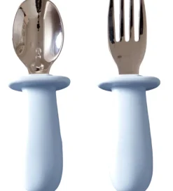 Jack o Juno Børnebestik*Børnebestik - Silikone/Rustfrit Stål - Pale Blue