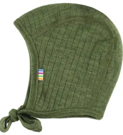 Babyhjelme|Uld-Joha Babyhjelm - Uld - Rib - 2-lags - Mørk Oliven