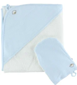 Babyhåndklæde- Og Poncho-Joha Babyhåndklæde & Handske - 90x90 - Hvid/Lyseblå