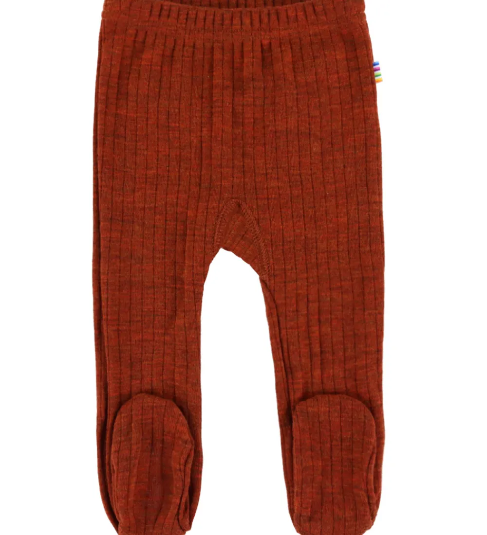 Leggings|Uld-Joha Leggings m. Fødder - Uld - Rib - Rust