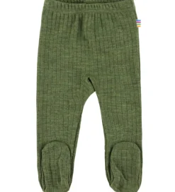 Joha Uld*Leggings m. Fødder - Uld - Rib - Mørk Oliven