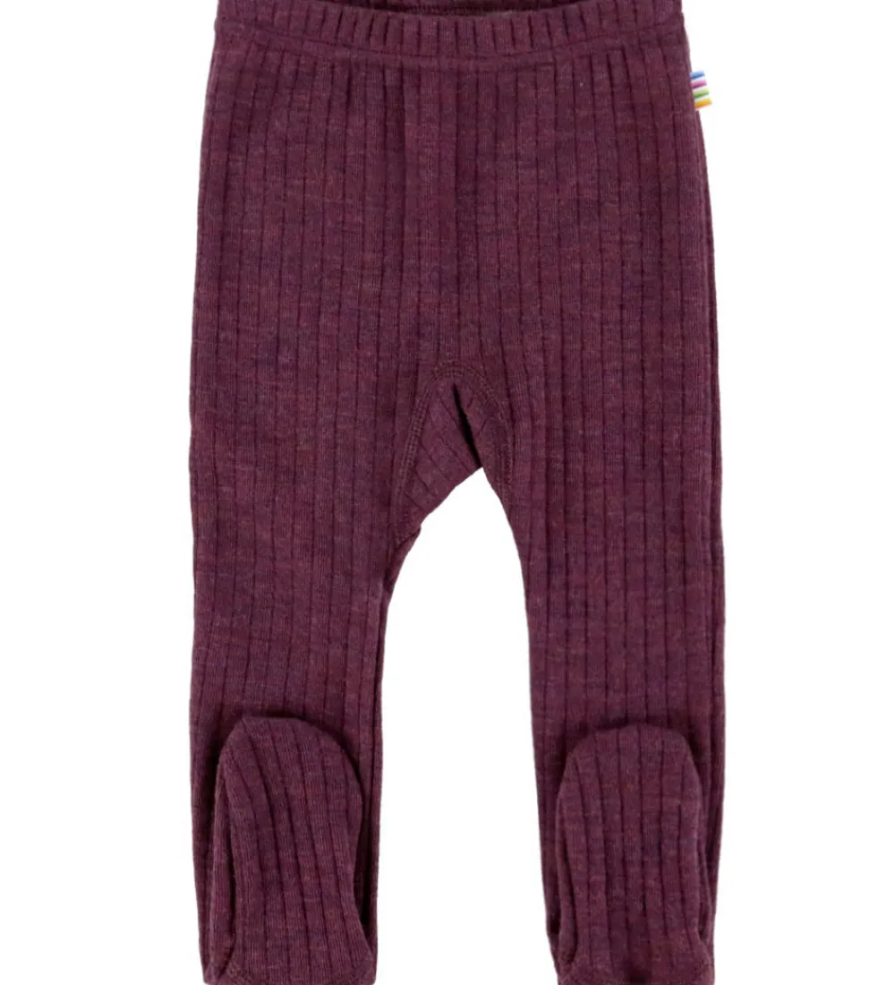 Joha Leggings|Uld*Leggings m. Fødder - Uld - Rib - Blomme