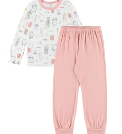 Nattøj|Pigetøj-Joha Nattøj - 2 Delt - Viskose/Bambus - Off White m. Print