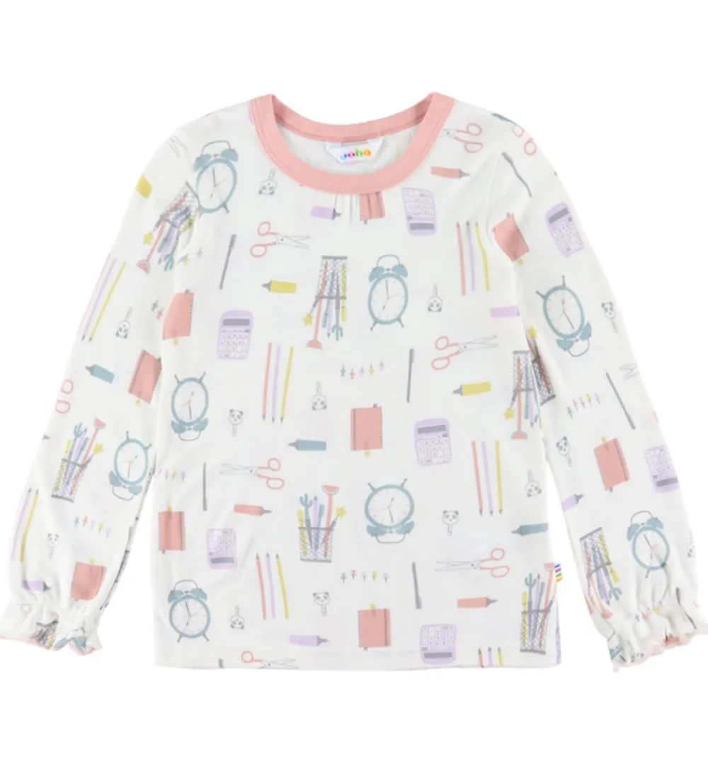 Nattøj|Pigetøj-Joha Nattøj - 2 Delt - Viskose/Bambus - Off White m. Print