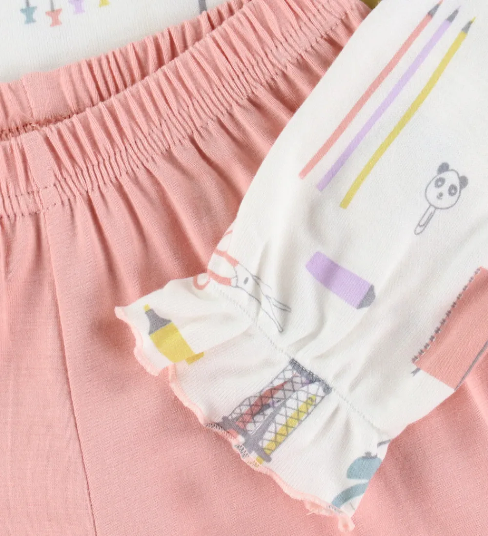 Nattøj|Pigetøj-Joha Nattøj - 2 Delt - Viskose/Bambus - Off White m. Print