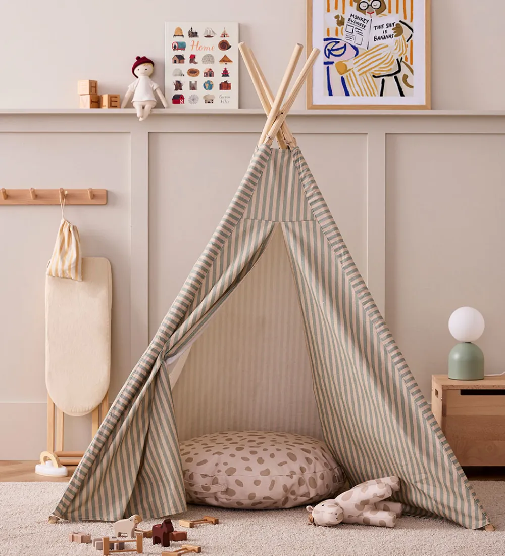 Legetelte|Legetelte-Kids Concept Legetelt - Tipi Stripe - Blå/Hvid