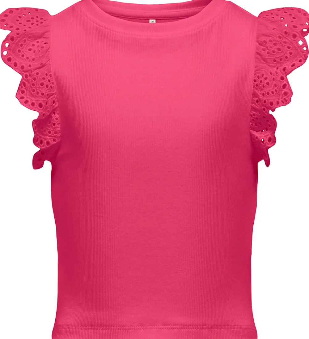 Toppe-Kids Only Top - Rib - KogDrea - Fuchsia Purple m. Broderi Anglai