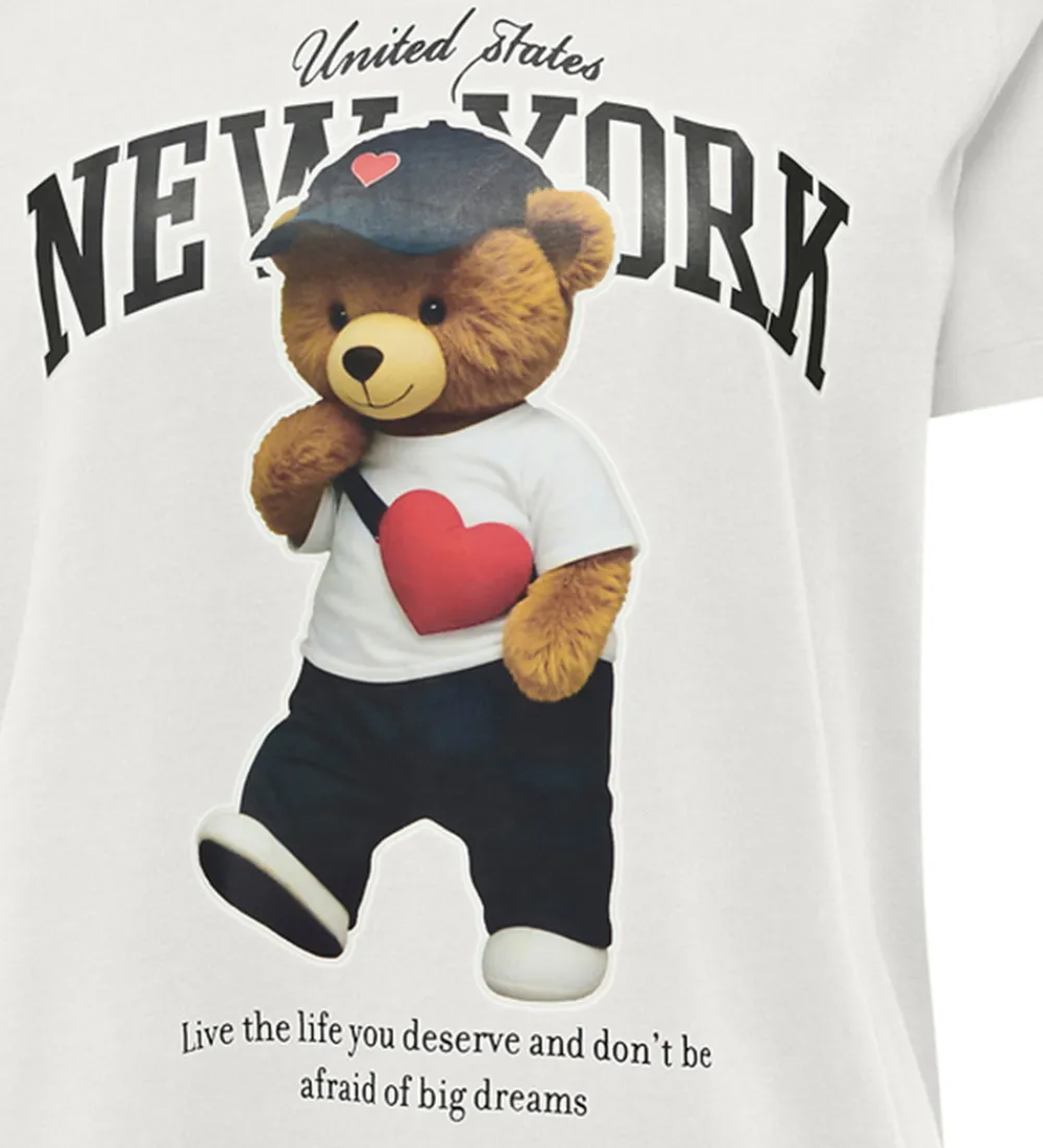 T-Shirts-Kids Only T-shirt - KogLina - Bear O-Neck Top - Cloud Dancer/New