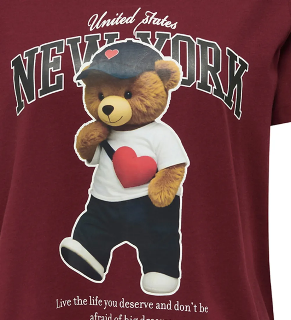 T-Shirts-Kids Only T-shirt - KogLina - Bear O-Neck Top - Cabernet/New Yor