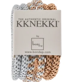 Hårelastikker-Kknekki Hårelastikker - Slim - 6-pak - Brun/Sølv