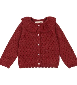 Cardigans-Konges Sløjd Cardigan - Strik - Red Dahlia m. Hulmønster