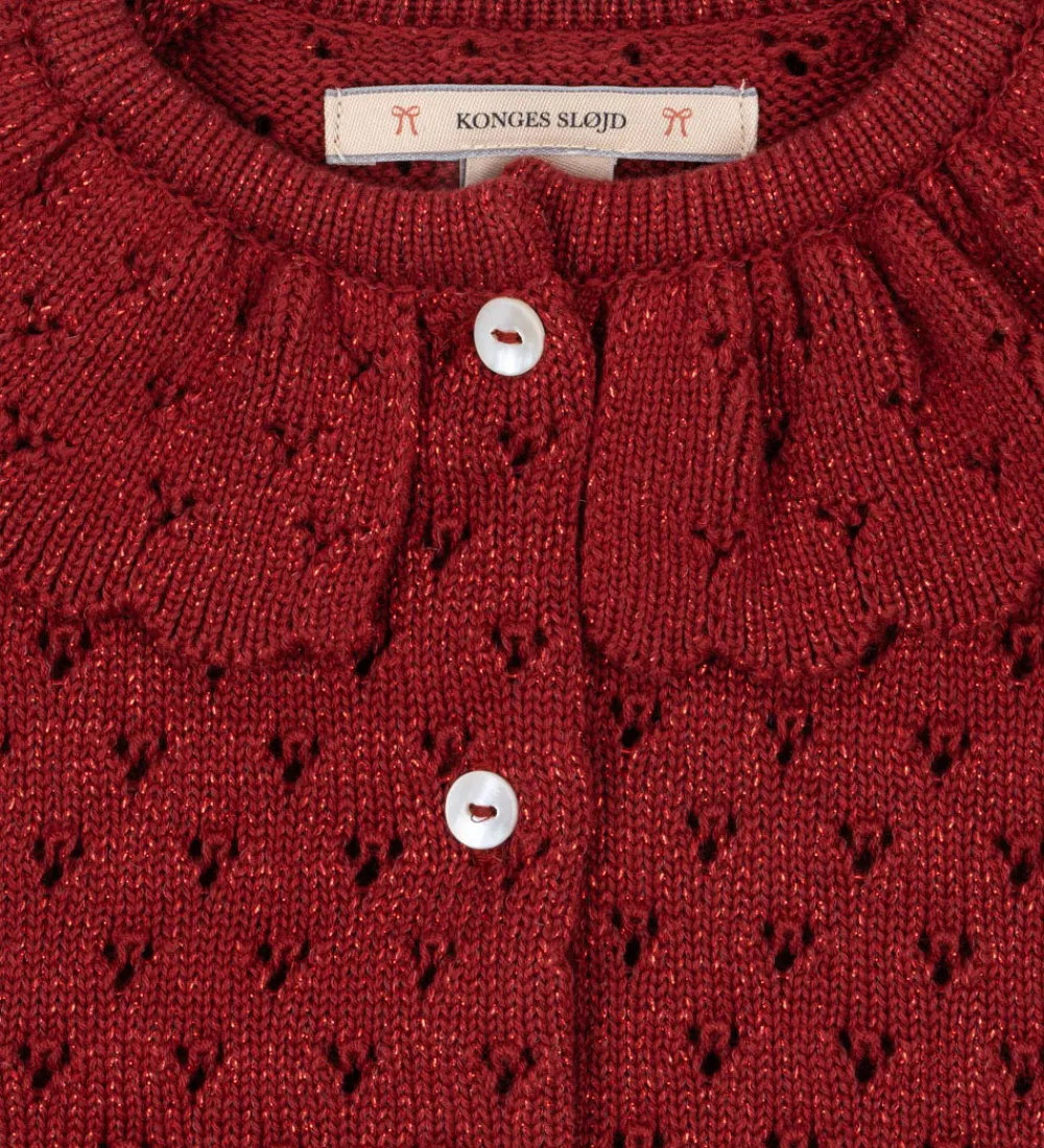 Cardigans-Konges Sløjd Cardigan - Strik - Red Dahlia m. Hulmønster