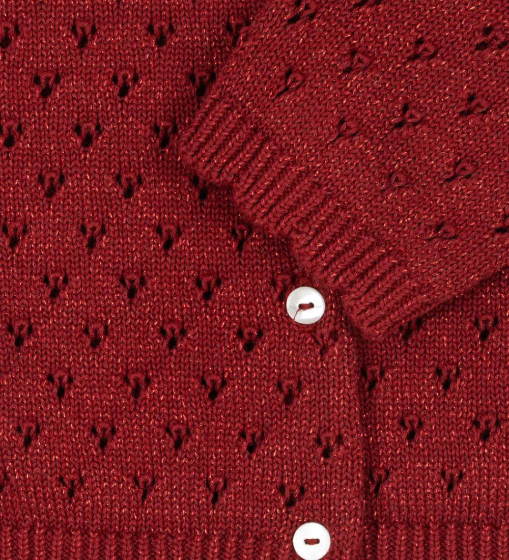Cardigans-Konges Sløjd Cardigan - Strik - Red Dahlia m. Hulmønster