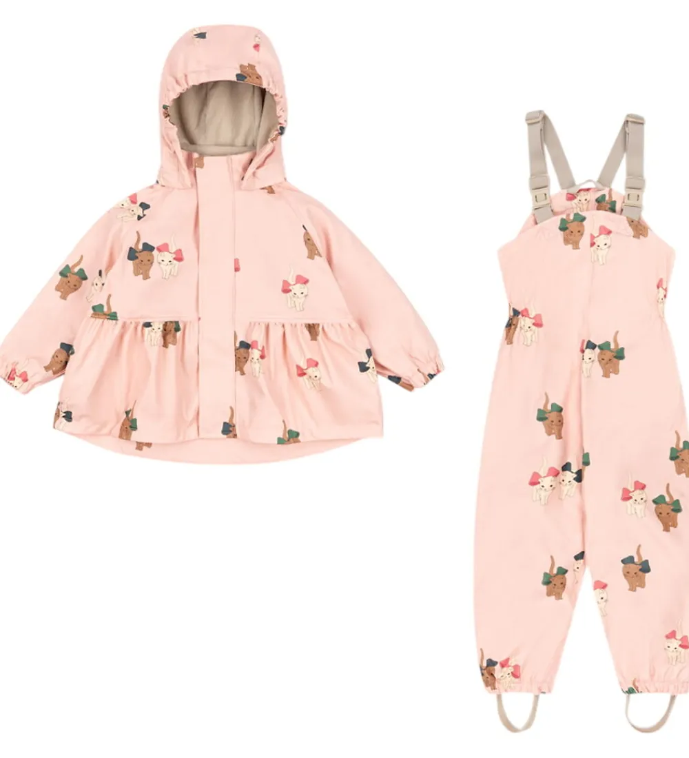 Konges Sløjd Regntøj*Regntøj m. Seler/Fleece - PU - Palme - Bow Kitty Pi
