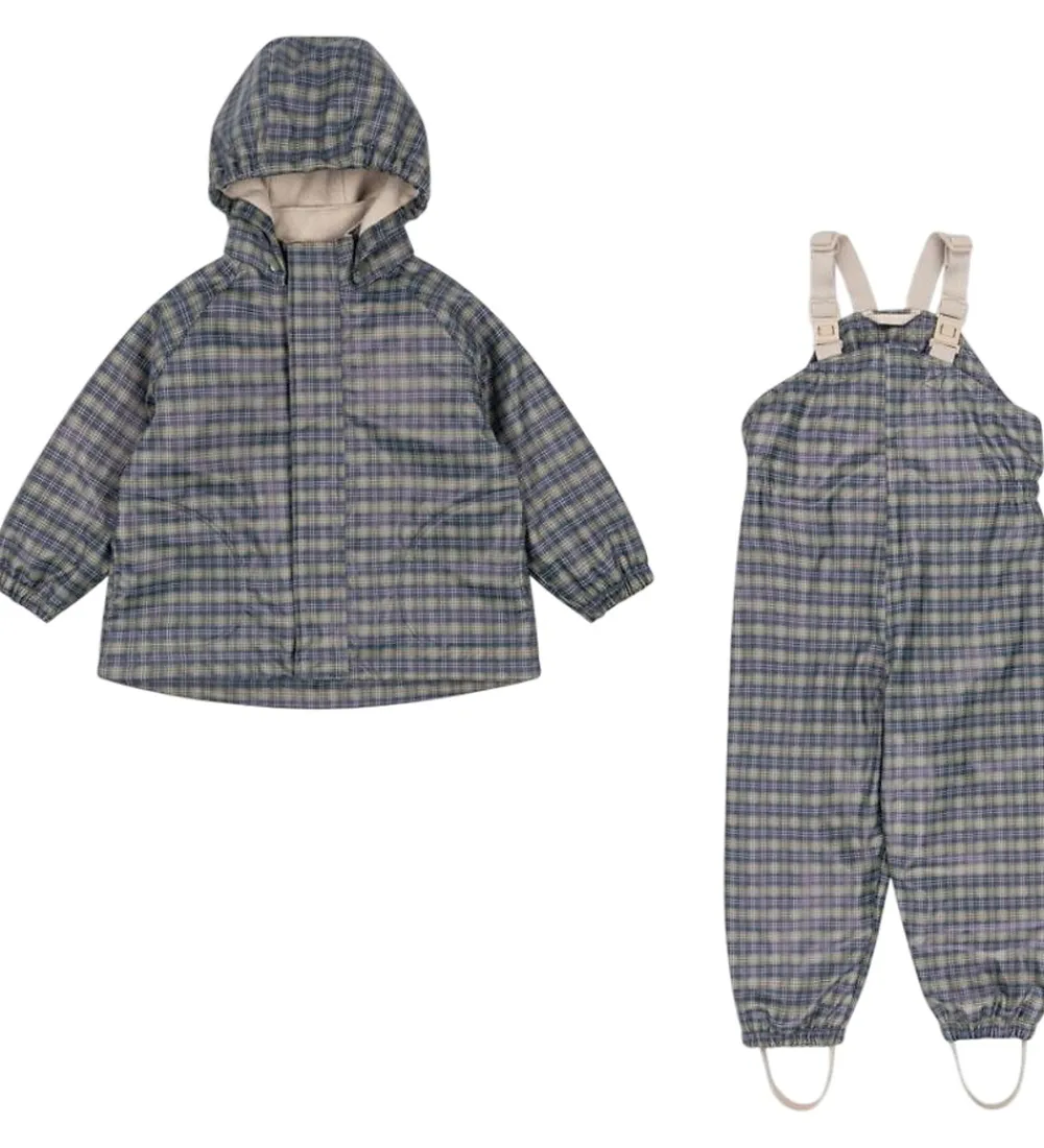 Regntøj-Konges Sløjd Regntøj m. Seler/Fleece - Palme - Laurel Blue Check