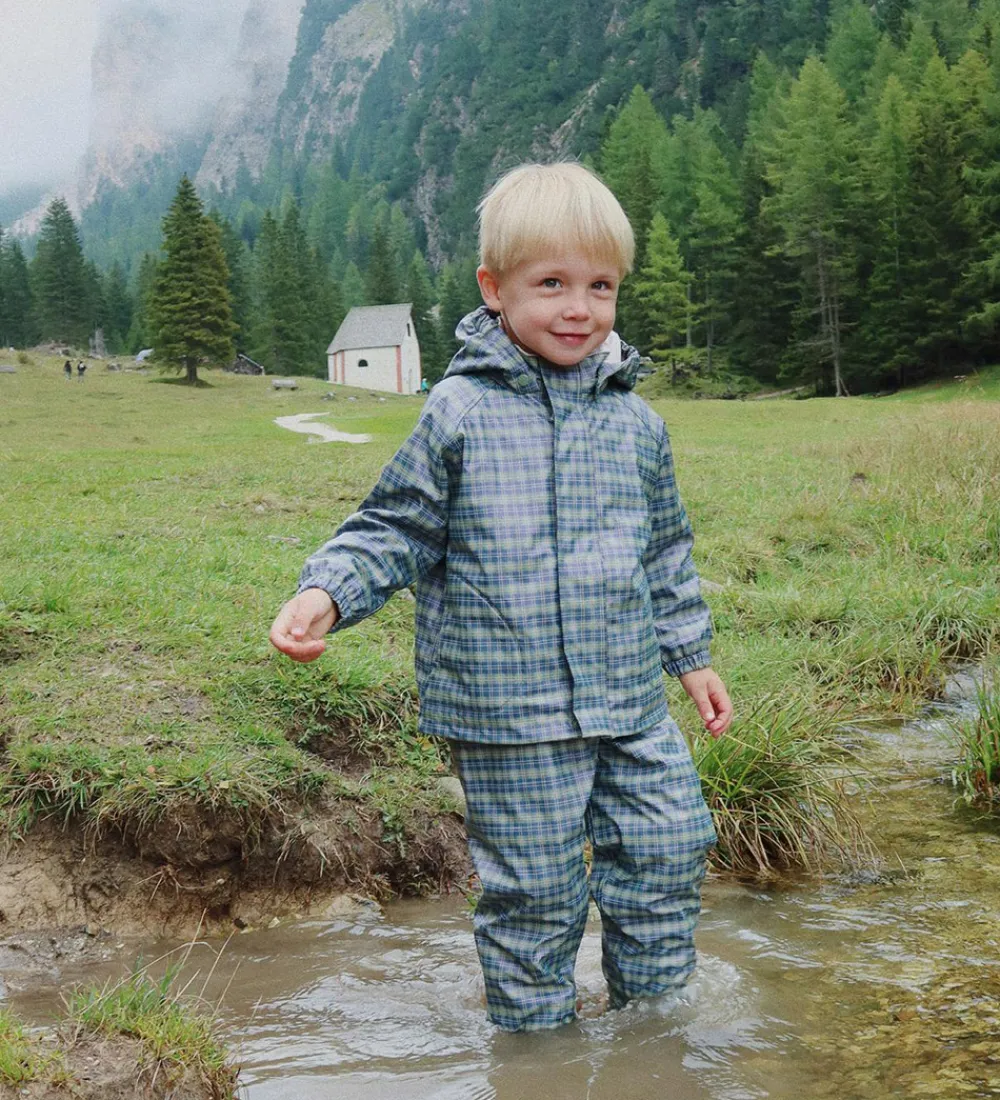 Regntøj-Konges Sløjd Regntøj m. Seler/Fleece - Palme - Laurel Blue Check