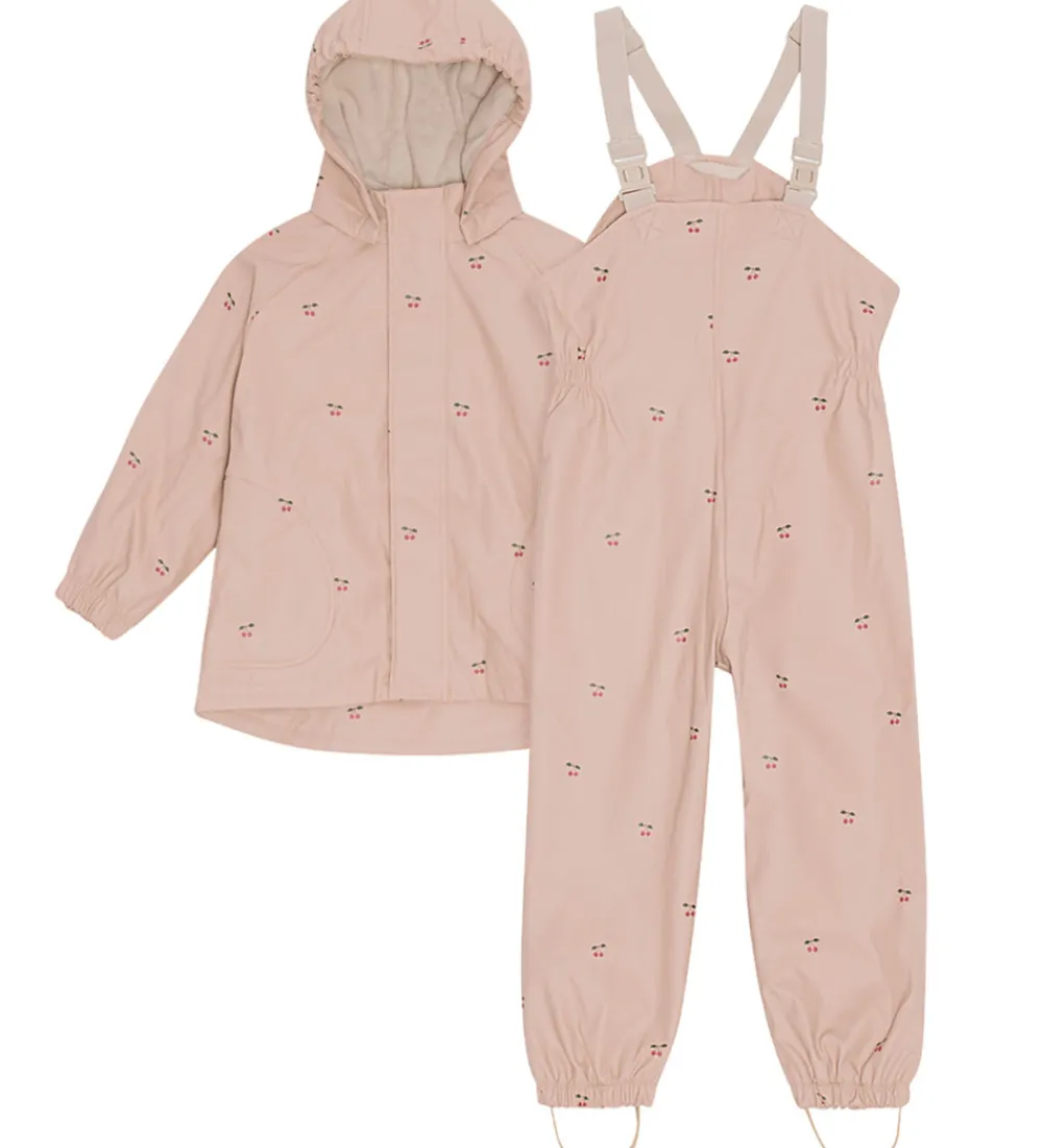 Konges Sløjd Regntøj*Regntøj m. Seler/Fleece - PU - Rainy Palme - Cherry