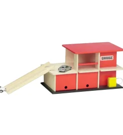 Krea Trælegetøj*Garage - Træ - 43x24 cm - Rød/Natur