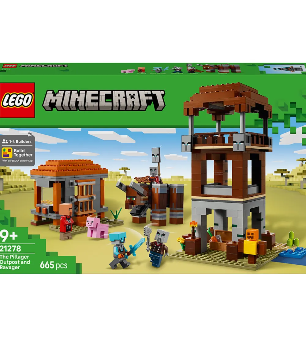 Lego®|Konstruktionslegetøj-LEGO® Minecraft - Røverforposten Og Ravager 21278 - 665 Dele